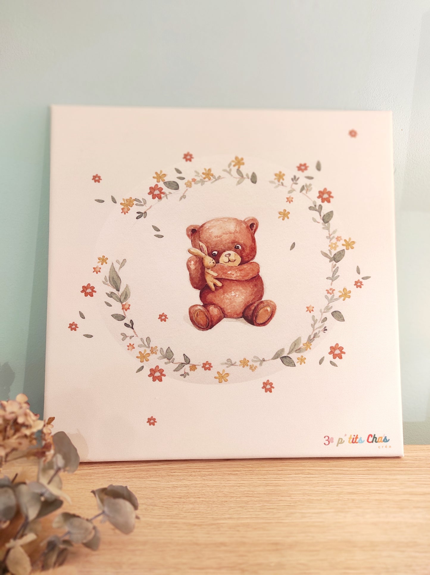 tableau 40 x40 - ourson écru
