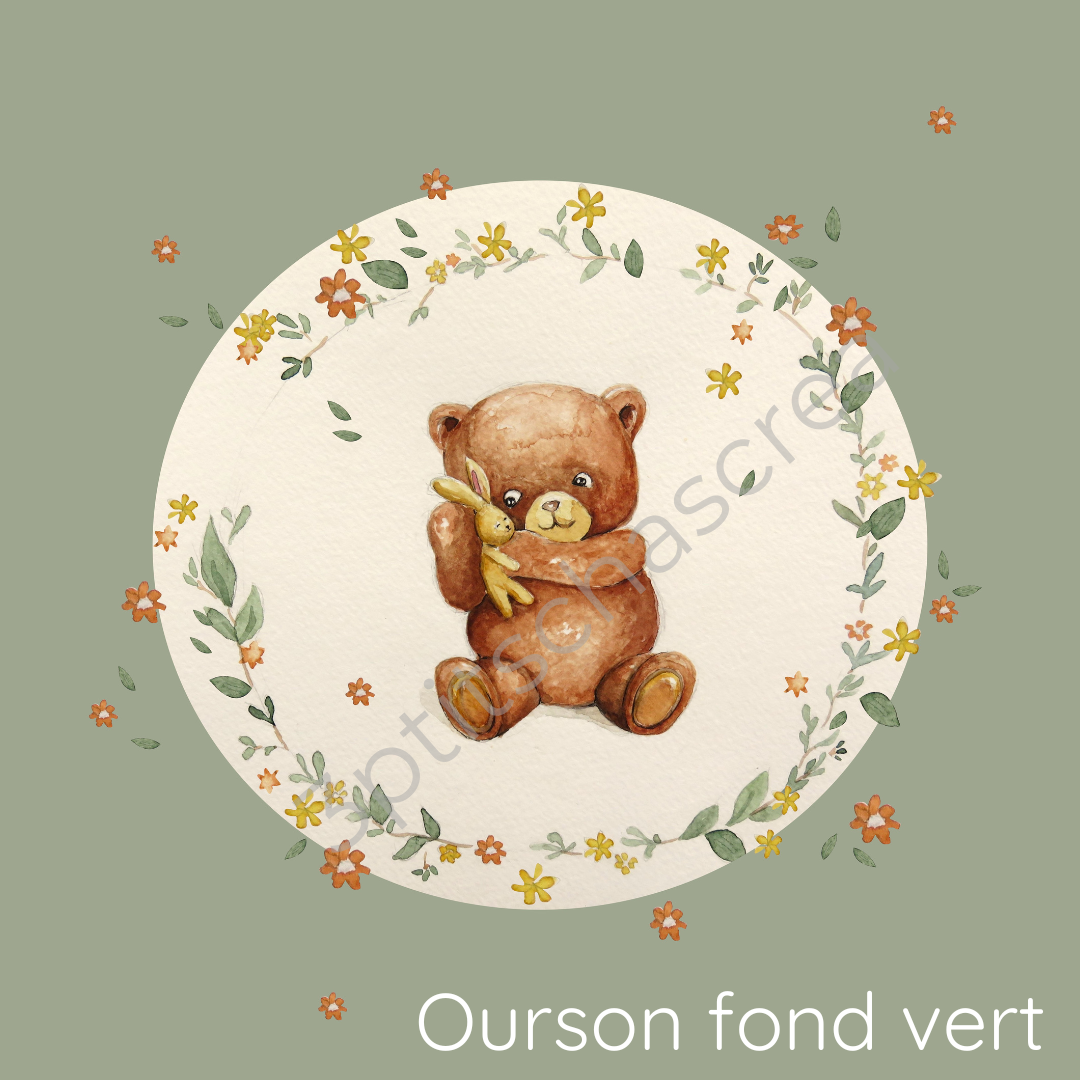 Motif ourson fond vert- illustration