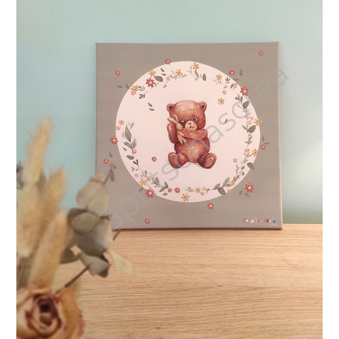 tableau 40 x 40- ourson vert- enfant- bébé- illustration- chambre