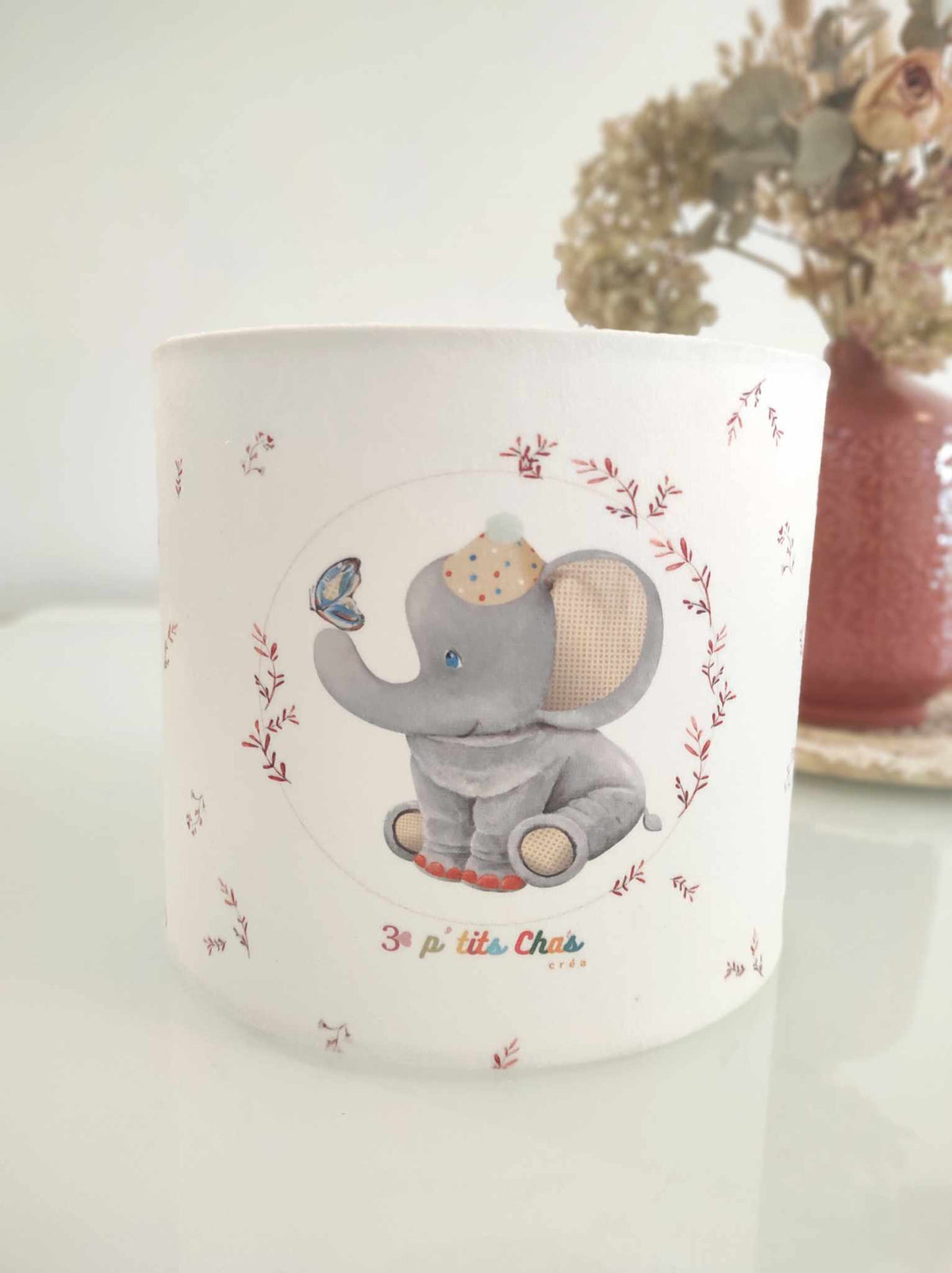 abat-jour éléphant- velours-fait main- 20 cm diamètre
