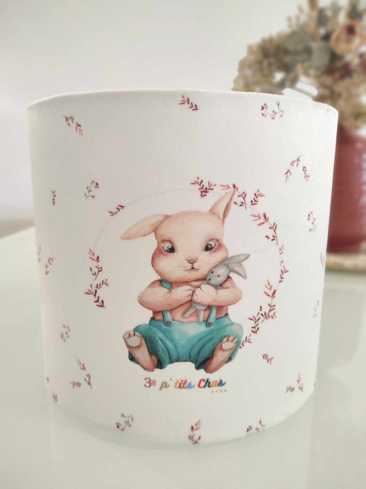 Abat-jour lapin- velours- fait main- 20 cm de diamètre