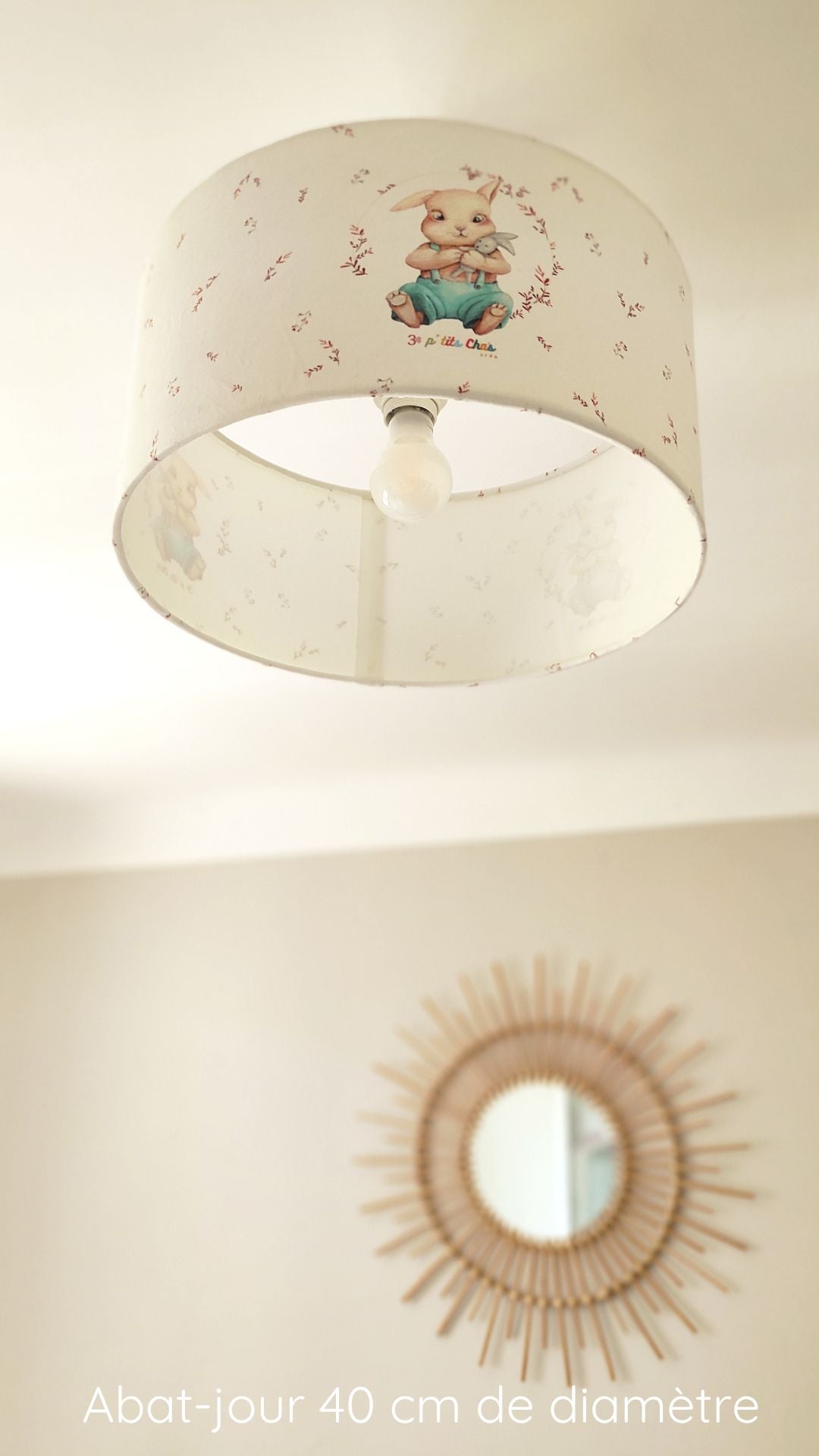 Abat-jour plafonnier- 40 cm de diamètre- velours- chambre enfant- lapin