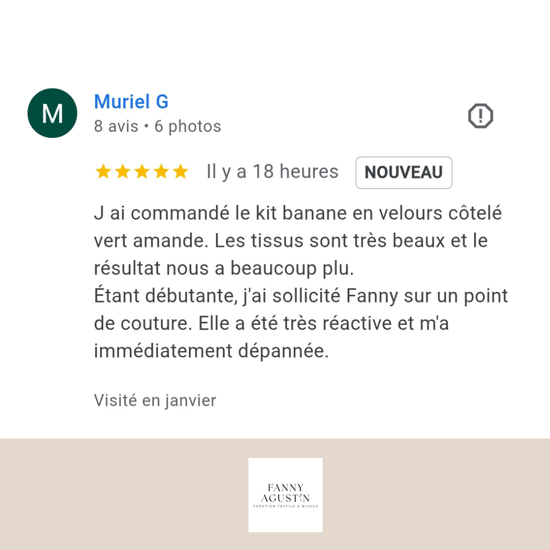 Avis 5 étoiles d'une cliente pour un kit banane de Fanny Agustin.