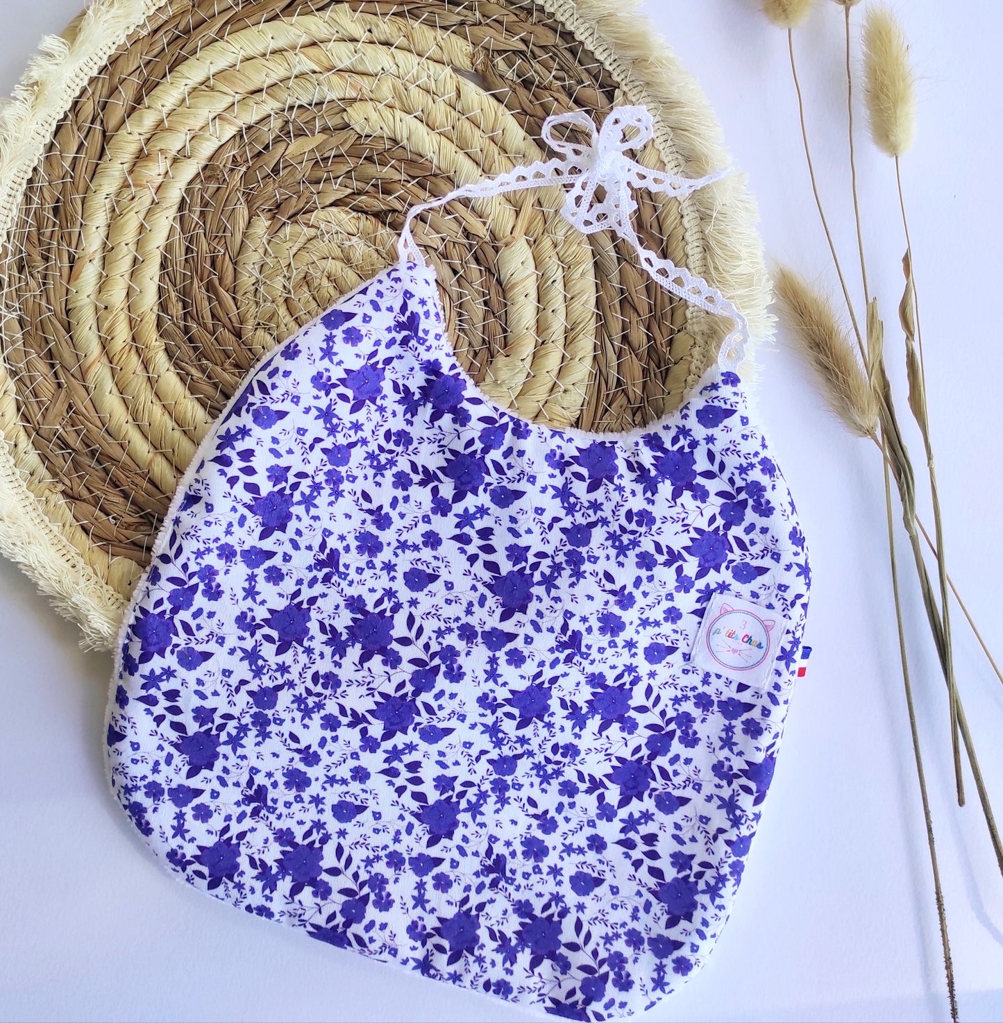 Popeline de coton BIO- motif fleurs bleues