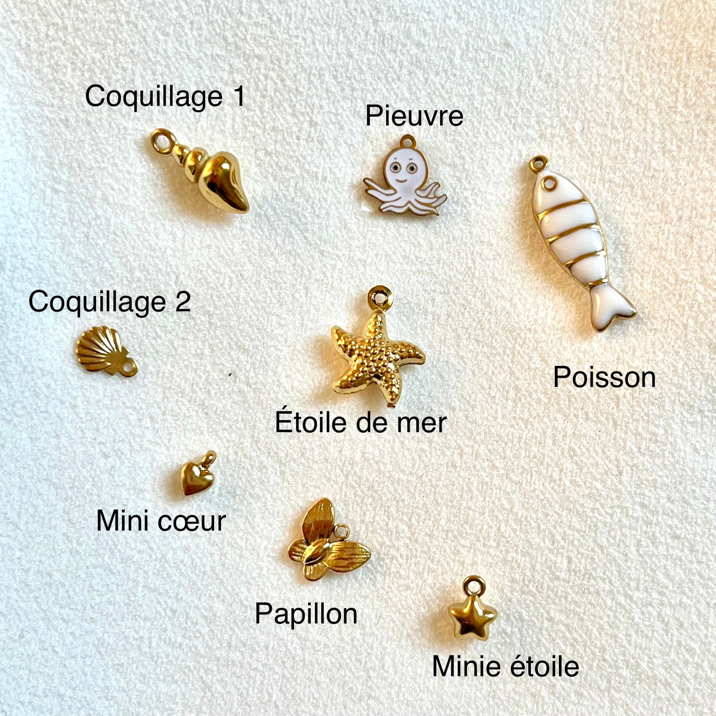 breloques en acier inoxydable doré 