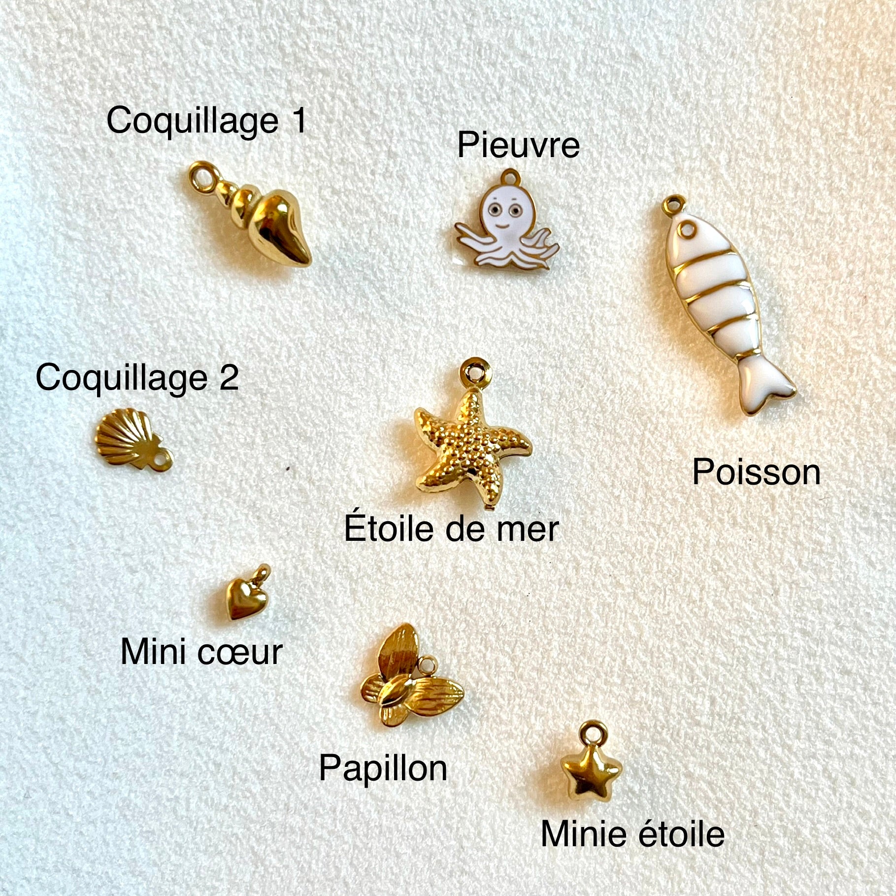 breloques en acier inoxydable doré 