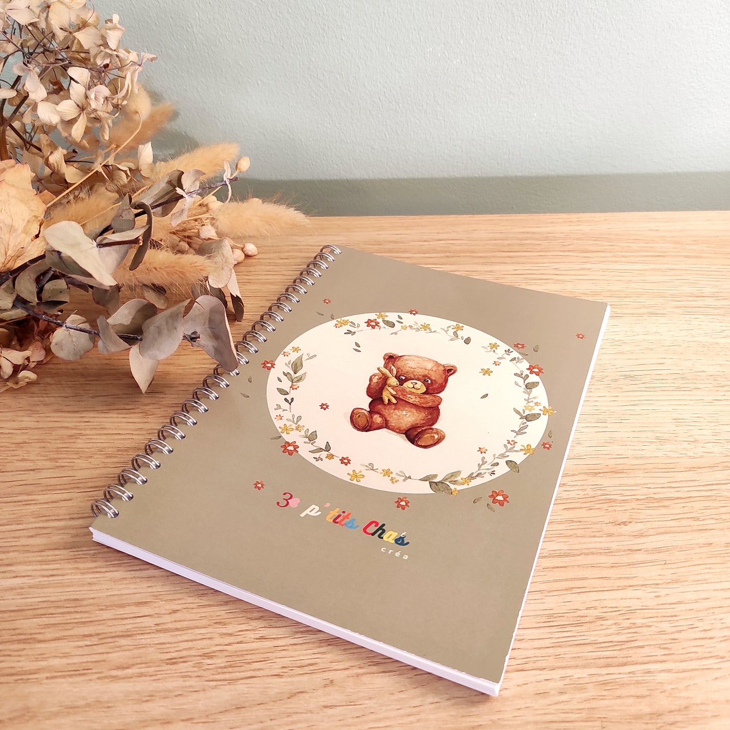 Carnet A5 ourson fond vert