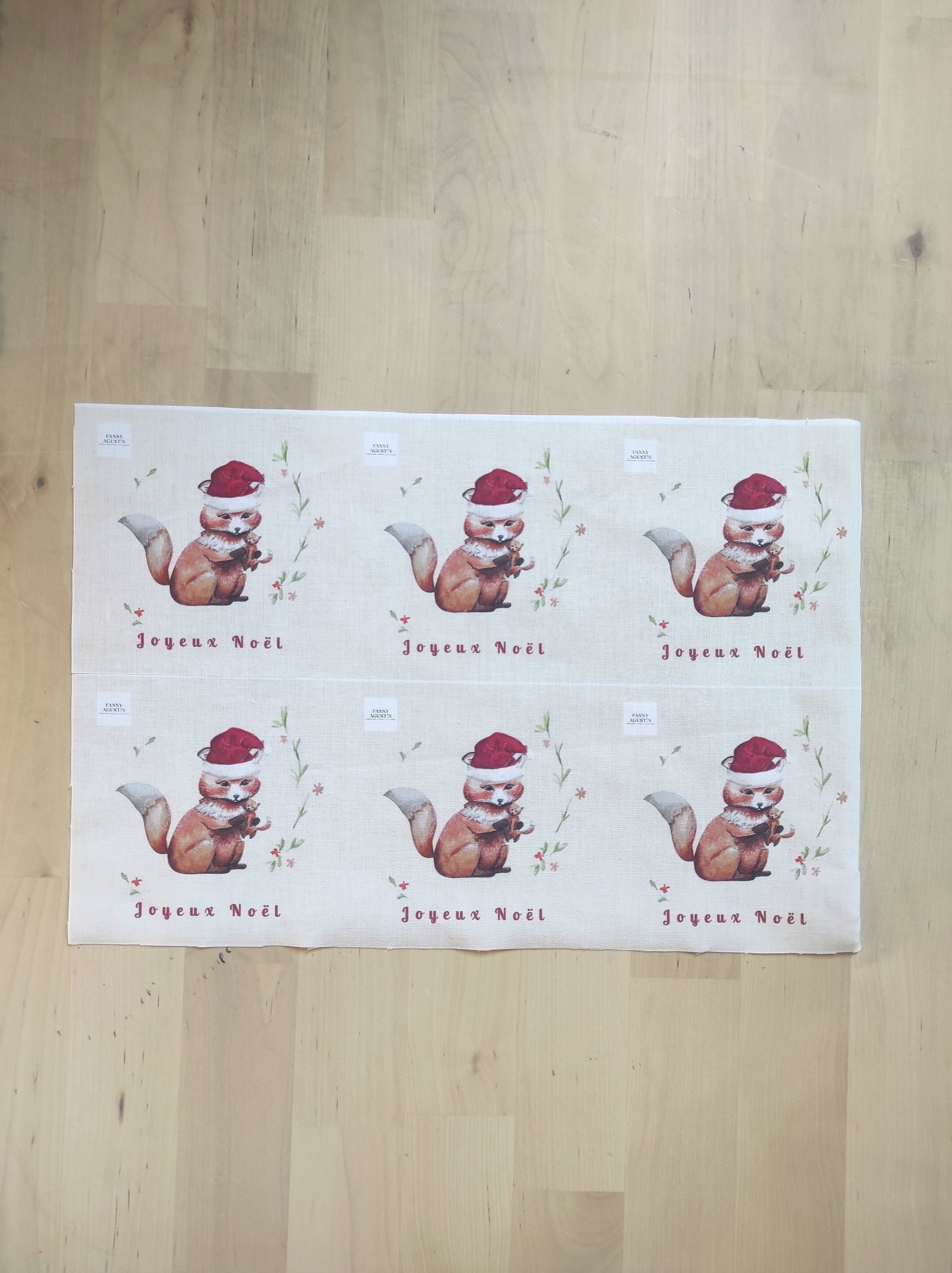 6 carrés de lingettes renard de Noël 