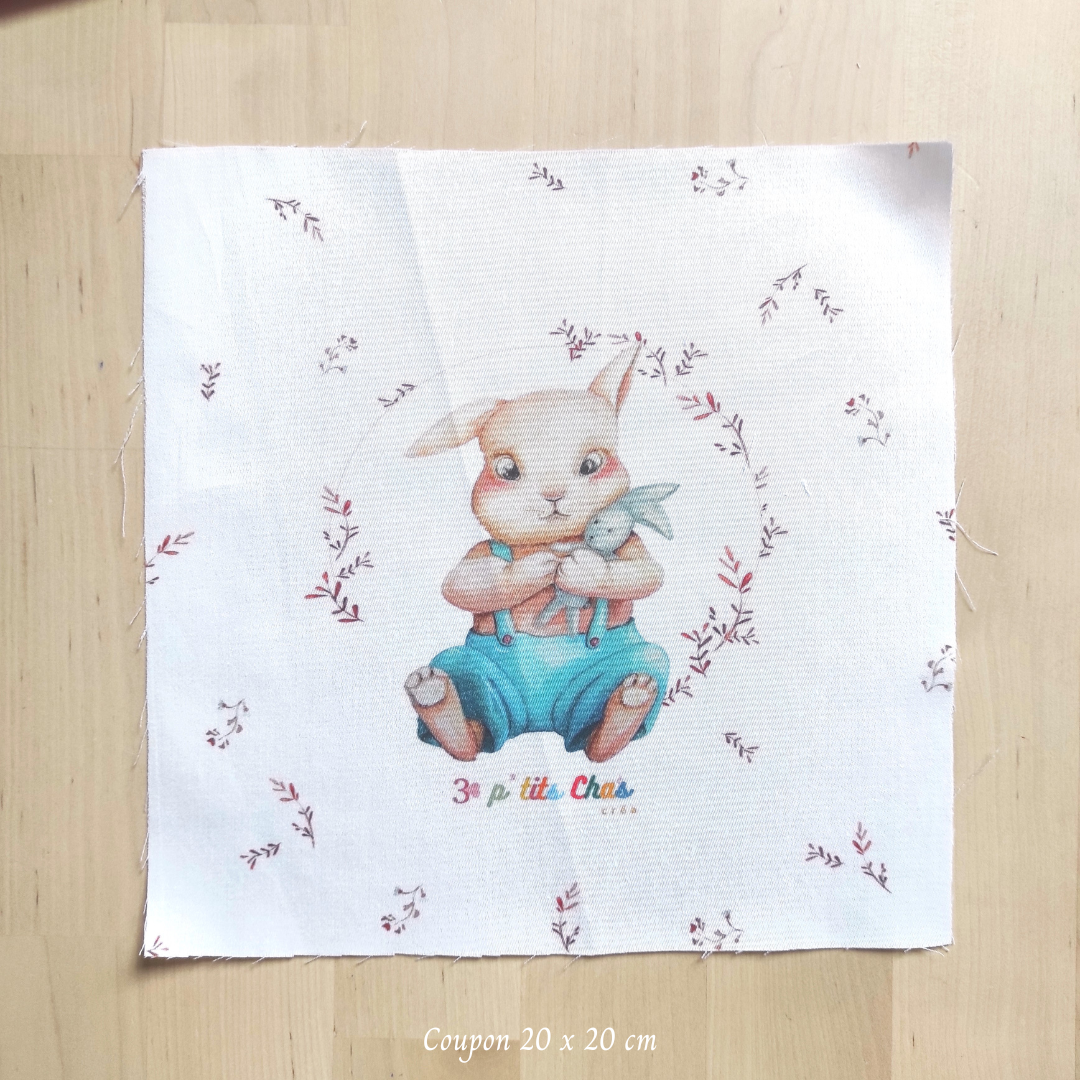 Motif lapin sur coupon dessiné par Fanny Agustin, impression locale_ coupon 20 x 20
