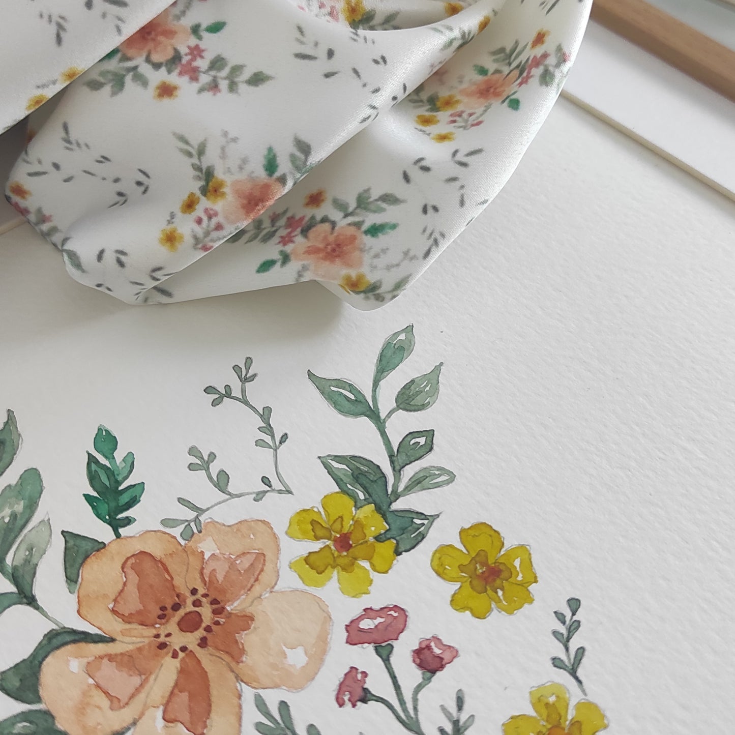 Détail du dessin en aquarelle qui est ensuite imprimé sur tissu. Motif dessiné par Fanny Agustin.