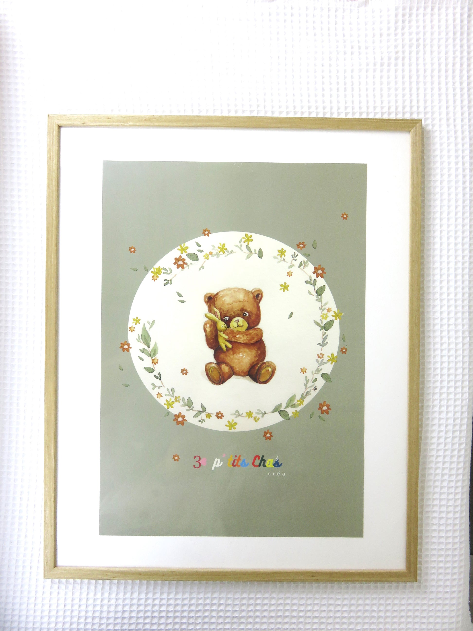 Affiche sous cadre- ourson fond vert