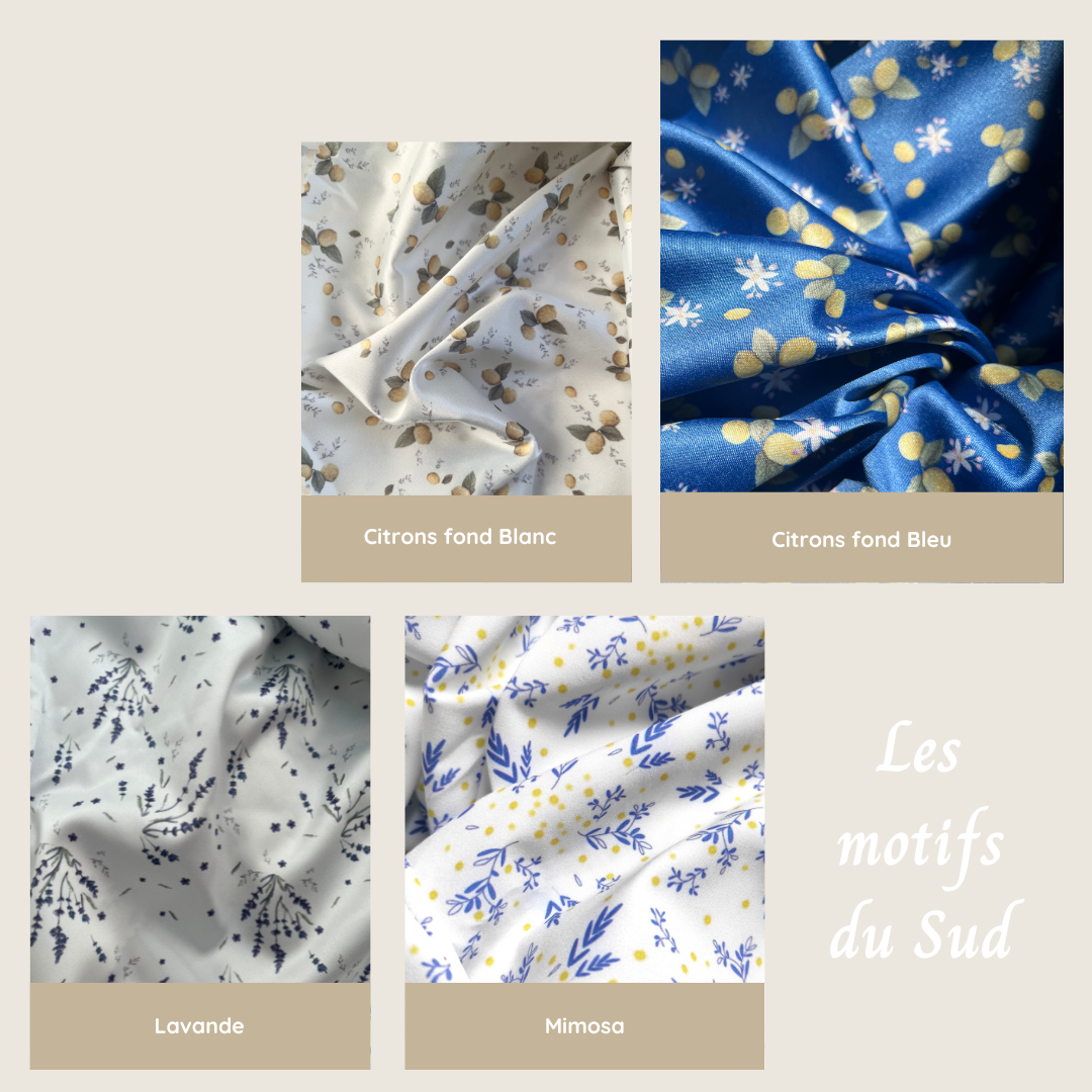 Motifs dessinés par Fanny Agustin, citrons, lavande et mimosa.