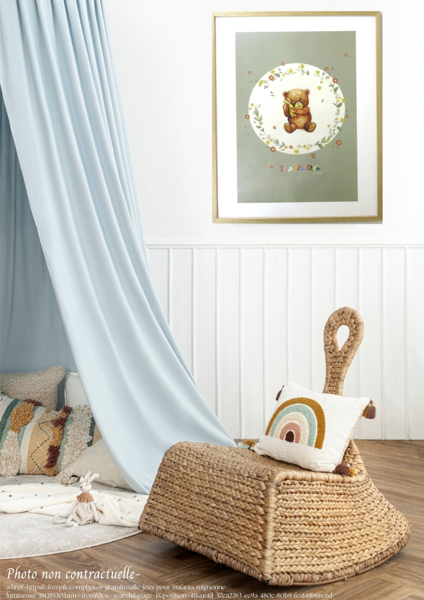 Ourson fond vert- affiche A3- chambre enfant