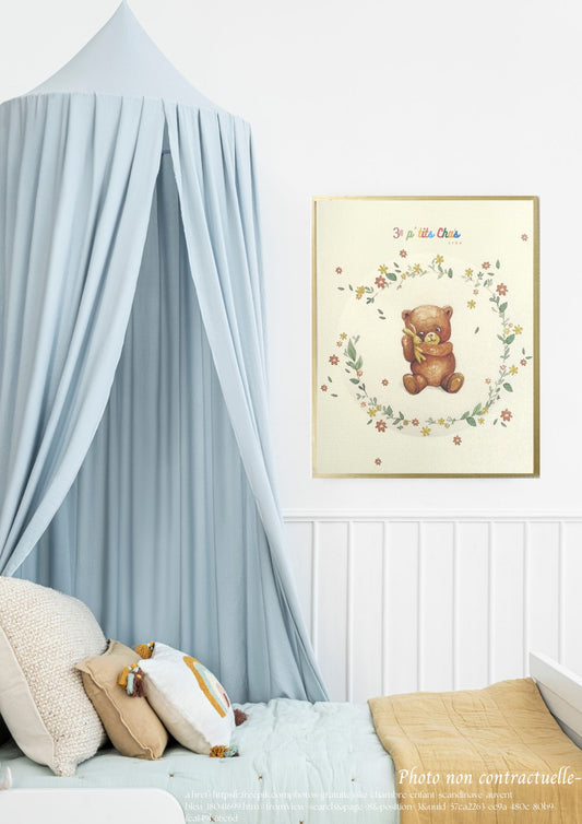 Affiche sous cadre- ourson écru- illustration imprimée- chambre enfant