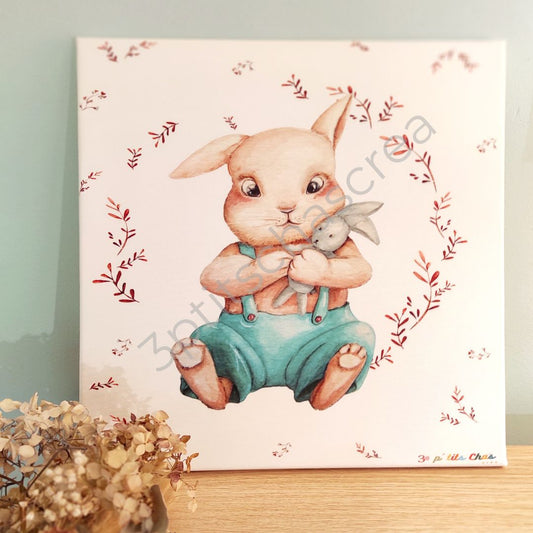 tableau 40 x 40- lapin- impression tissu