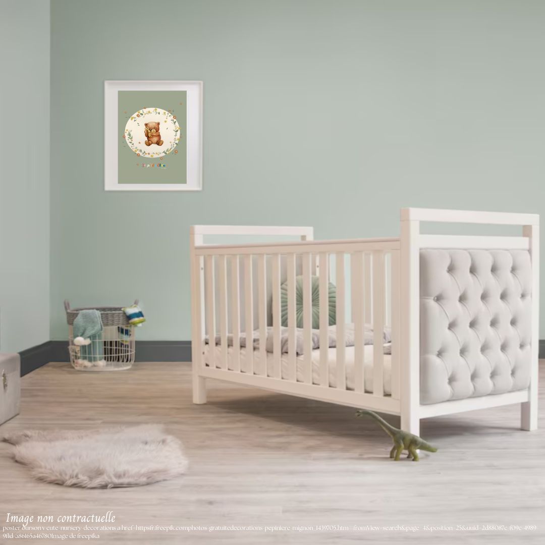 Affiche sous cadre- chambre bébé- ourson fond vert
