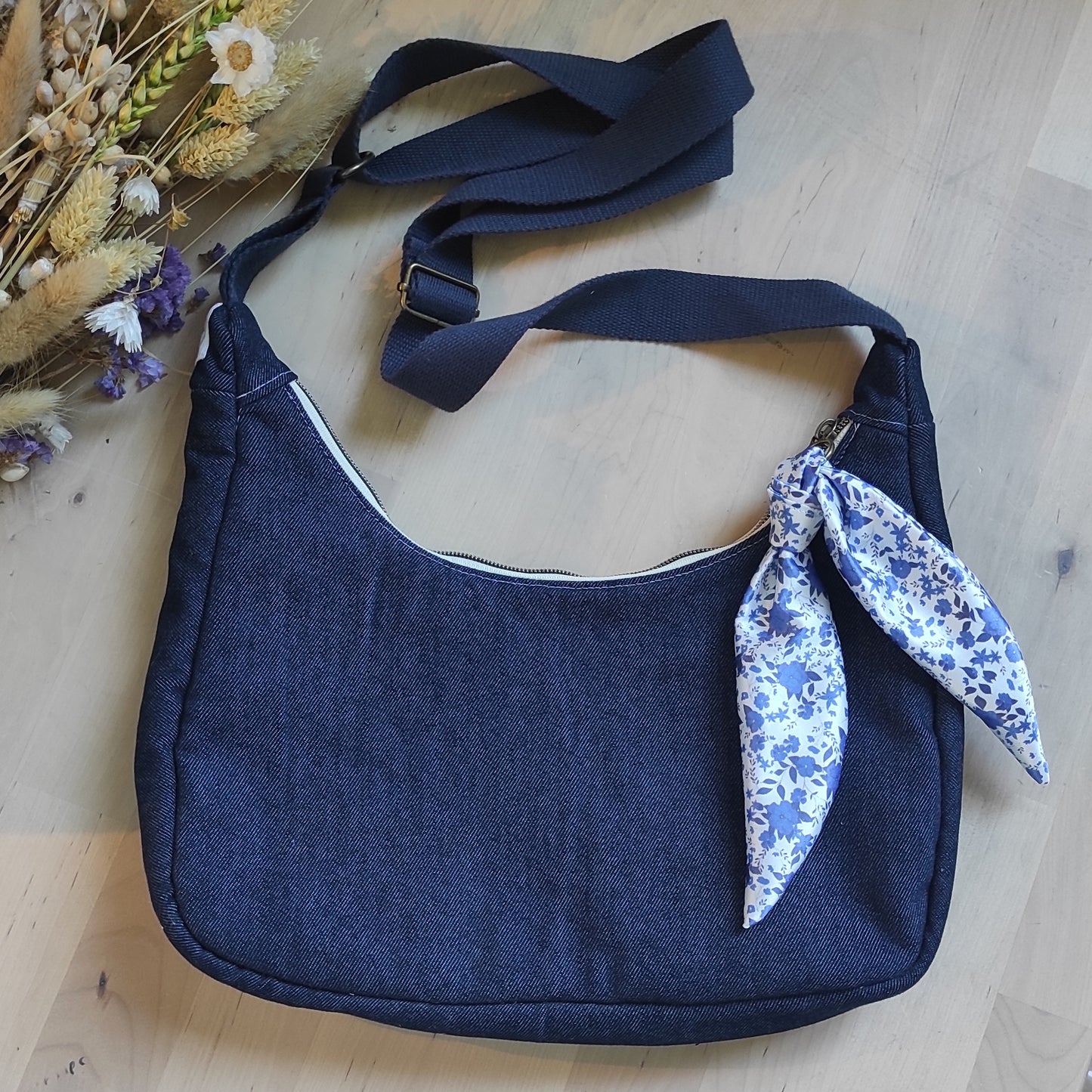 Sac à Main & Besace bandoulière en Jean – Personnalisable avec ruban amovible Fleuri